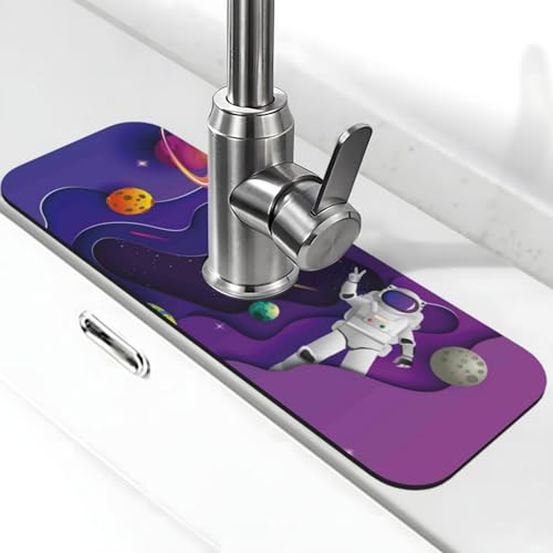 Astronaut on Mission im Weltraum Wasserhahnmatte für Küchenspüle, Abtropfmatte für Küchenspüle, Spritzschutz, saugfähig, schnell trocknend, Küchenspüle, Wasserhahnmatte, Badezimmer-Waschbeckenmatte Astronaut on Mission im Weltraum Wasserhahnmatte für Küchenspüle, Abtropfmatte für Küchenspüle, Spritzschutz, saugfähig, schnell trocknend, Küchenspüle, Wasserhahnmatte, Badezimmer-Waschbeckenmatte von VOSERY