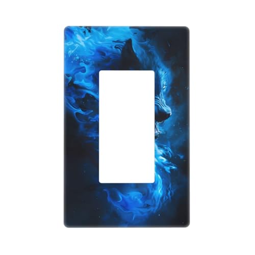 Blue Fire Cool Wolf Wandplattenabdeckungen, schraubenlose 1-Gang-Wandplatten, Standardgröße 11,7 x 7,1 cm, dekorative Lichtschalter-Abdeckplatte, Steckdosenabdeckungen, Polycarbonat, Thermoplast Blue Fire Cool Wolf Wandplattenabdeckungen, schraubenlose 1-Gang-Wandplatten, Standardgröße 11,7 x 7,1 cm, dekorative Lichtschalter-Abdeckplatte, Steckdosenabdeckungen, Polycarbonat, Thermoplast von VOSERY