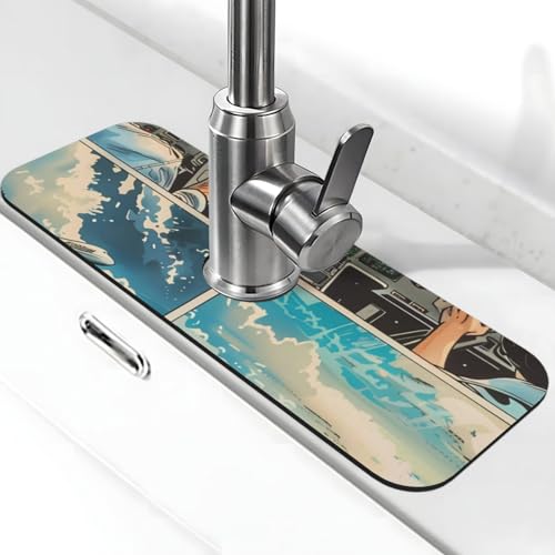 Comic Flugzeug-Cockpit-Illustration, Wasserhahnmatte für Küchenspüle, Abtropfmatte für Küchenspüle, Spritzschutz, saugfähig, schnell trocknend, Küchenspüle, Wasserhahnmatte Comic Flugzeug-Cockpit-Illustration, Wasserhahnmatte für Küchenspüle, Abtropfmatte für Küchenspüle, Spritzschutz, saugfähig, schnell trocknend, Küchenspüle, Wasserhahnmatte von VOSERY