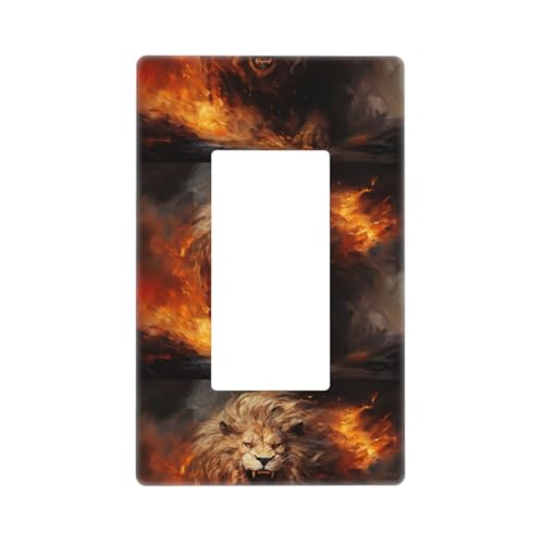 Cool Fire Löwen-Wandplattenabdeckungen, schraubenlose Wandplatten, Standardgröße 11,7 x 7,1 cm, dekorative Lichtschalter-Abdeckplatte, Steckdosenabdeckungen, Polycarbonat, Thermoplast Cool Fire Löwen-Wandplattenabdeckungen, schraubenlose Wandplatten, Standardgröße 11,7 x 7,1 cm, dekorative Lichtschalter-Abdeckplatte, Steckdosenabdeckungen, Polycarbonat, Thermoplast von VOSERY