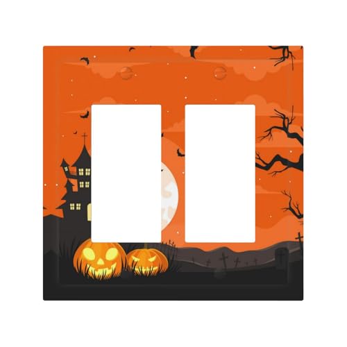 Dekorative Lichtschalter-Abdeckplatte mit Wippschalter, 2-Gang-Wandplatten, mittlere Größe, 12,4 x 12,7 cm, Halloween, orangefarbene Nachtszene, Wandplatte, Polycarbonat, Thermoplast Dekorative Lichtschalter-Abdeckplatte mit Wippschalter, 2-Gang-Wandplatten, mittlere Größe, 12,4 x 12,7 cm, Halloween, orangefarbene Nachtszene, Wandplatte, Polycarbonat, Thermoplast von VOSERY