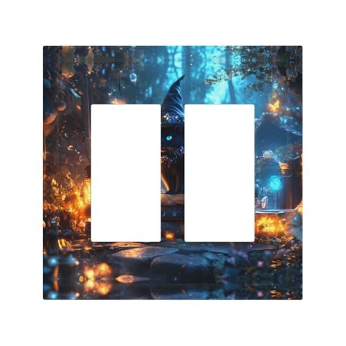Dekorative Wipp-Lichtschalter-Abdeckplatte, 2-Gang-Wandplatten, mittlere Größe, 12,4 x 12,7 cm, Halloween-Hexenhut, Katze, K-Outlet-Abdeckungen, Wandplatte, Polycarbonat, Thermoplast Dekorative Wipp-Lichtschalter-Abdeckplatte, 2-Gang-Wandplatten, mittlere Größe, 12,4 x 12,7 cm, Halloween-Hexenhut, Katze, K-Outlet-Abdeckungen, Wandplatte, Polycarbonat, Thermoplast von VOSERY