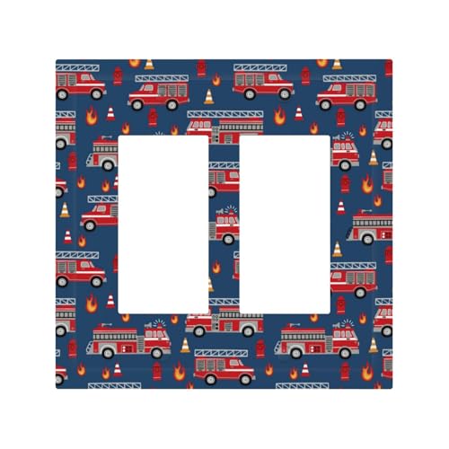 Dekorative Wipp-Lichtschalter-Abdeckplatte, 2-Gang-Wandplatten, mittlere Größe 12,4 x 12,7 cm, Feuerwehrauto 1 Steckdosenabdeckung, Wandplatte, Polycarbonat, Thermoplast Dekorative Wipp-Lichtschalter-Abdeckplatte, 2-Gang-Wandplatten, mittlere Größe 12,4 x 12,7 cm, Feuerwehrauto 1 Steckdosenabdeckung, Wandplatte, Polycarbonat, Thermoplast von VOSERY