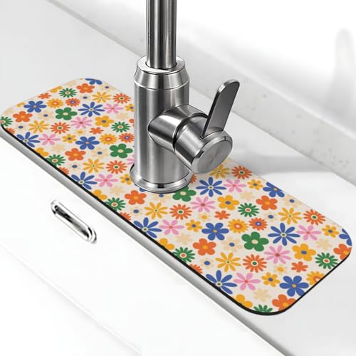 Groovy Daisy Flowers Wasserhahnmatte für Küchenspüle, Abtropfmatte für Küchenspüle, Spritzschutz, saugfähig, schnell trocknend, Küchenspüle, Wasserhahnmatte, Badezimmer-Waschbeckenmatte Groovy Daisy Flowers Wasserhahnmatte für Küchenspüle, Abtropfmatte für Küchenspüle, Spritzschutz, saugfähig, schnell trocknend, Küchenspüle, Wasserhahnmatte, Badezimmer-Waschbeckenmatte von VOSERY