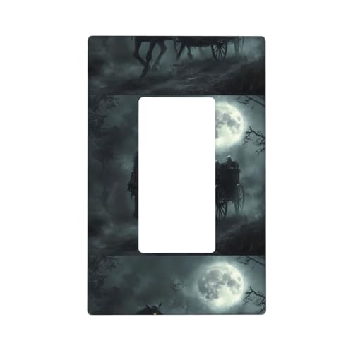Halloween-Geisterkutsche, Mondnacht, Wandplattenabdeckungen, 1-Gang-Wandplatten, Standardgröße 11,2 x 6,9 cm, dekorative Lichtschalter-Abdeckplatte, Steckdosenabdeckungen, Polycarbonat, Thermoplast Halloween-Geisterkutsche, Mondnacht, Wandplattenabdeckungen, 1-Gang-Wandplatten, Standardgröße 11,2 x 6,9 cm, dekorative Lichtschalter-Abdeckplatte, Steckdosenabdeckungen, Polycarbonat, Thermoplast von VOSERY