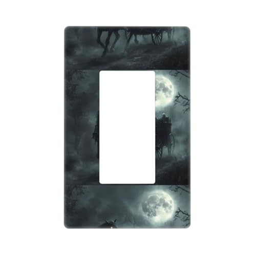 Halloween-Geisterkutsche, Mondnacht, Wandplattenabdeckungen, schraubenlose Wandplatten, Standardgröße 11,7 x 7,1 cm, dekorative Lichtschalter-Abdeckplatte, Steckdosenabdeckungen, Polycarbonat Halloween-Geisterkutsche, Mondnacht, Wandplattenabdeckungen, schraubenlose Wandplatten, Standardgröße 11,7 x 7,1 cm, dekorative Lichtschalter-Abdeckplatte, Steckdosenabdeckungen, Polycarbonat von VOSERY