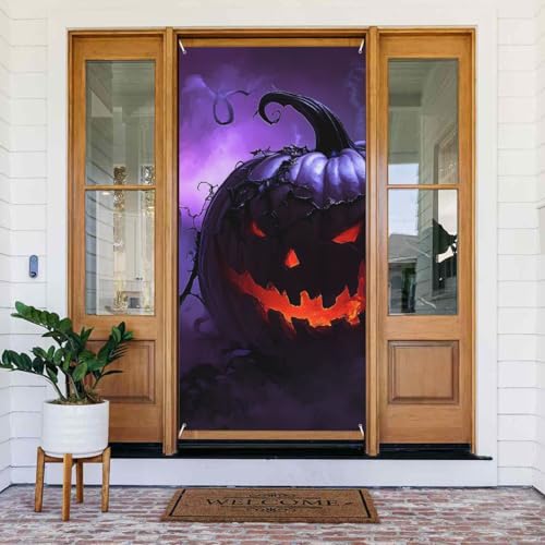 Halloween lila Kürbis Türabdeckungen Dekorativ - Indoor Outdoor Türbanner Dekorationen, Frühling/Sommer/Herbst/Winter Halloween Weihnachtsdekorationen von VOSERY