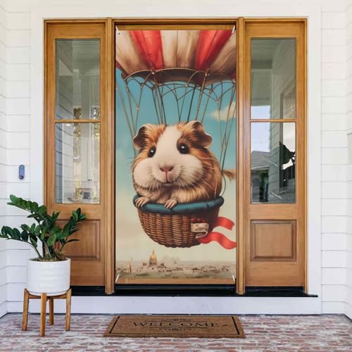 Heißluftballon Meerschweinchen Türabdeckungen Dekorativ - Indoor Outdoor Tür Banner Dekorationen Frühling/Sommer/Herbst/Winter Halloween Weihnachtsdekorationen von VOSERY