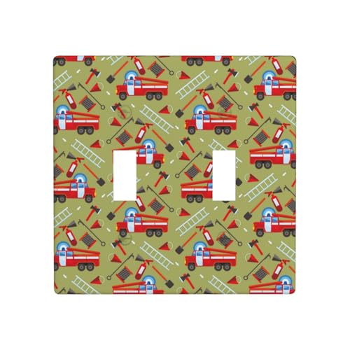 Kipp-Lichtschalter-Abdeckplatte, 2-Gang-Wandplatten, Standardgröße 11,4 x 11,4 cm, Cartoon-Feuerwehrauto, Doppel-Lichtschalter-Abdeckplatte, dekorativ, Steckdosenabdeckungen, Wandplatte Kipp-Lichtschalter-Abdeckplatte, 2-Gang-Wandplatten, Standardgröße 11,4 x 11,4 cm, Cartoon-Feuerwehrauto, Doppel-Lichtschalter-Abdeckplatte, dekorativ, Steckdosenabdeckungen, Wandplatte von VOSERY