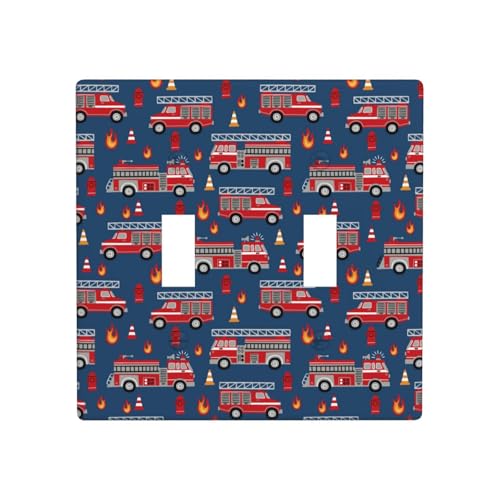 Kipplichtschalter-Abdeckplatte, 2-Gang-Wandplatten, Standardgröße 11,4 x 11,4 cm, Feuerwehrauto 1 Doppel-Lichtschalter-Abdeckplatte, dekorativ, Steckdosenabdeckungen, Wandplatte Kipplichtschalter-Abdeckplatte, 2-Gang-Wandplatten, Standardgröße 11,4 x 11,4 cm, Feuerwehrauto 1 Doppel-Lichtschalter-Abdeckplatte, dekorativ, Steckdosenabdeckungen, Wandplatte von VOSERY