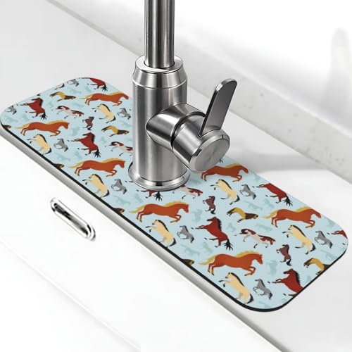 Rustikale niedliche Pferdehahnmatte für Küchenspüle, Abtropfmatte für Küchenspüle, Spritzschutz, saugfähig, schnell trocknend, Küchenspüle, Waschbeckenmatte von VOSERY