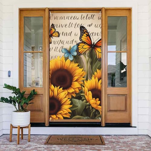 Sonnenblumen-Schmetterlings-Vintage-Türabdeckungen, dekorativ, für Innen- und Außenbereich, Frühling/Sommer/Herbst/Winter, Halloween-Weihnachtsdekorationen von VOSERY