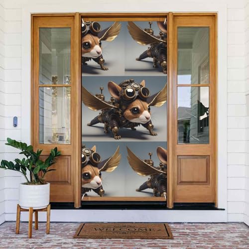 Steampunk Eichhörnchen Pilot Türabdeckungen Dekorativ - Indoor Outdoor Tür Banner Dekorationen, Frühling/Sommer/Herbst/Winter Halloween Weihnachtsdekorationen von VOSERY