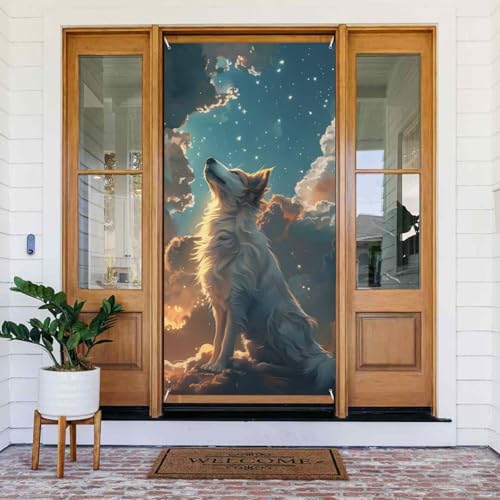Sternenhimmel Wolke Wolf Türabdeckungen Dekorativ - Indoor Outdoor Tür Banner Dekorationen Frühling Sommer Herbst Winter Halloween Weihnachtsdekorationen von VOSERY