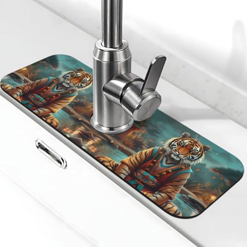 Teich Meditierende Tiger Wasserhahn Matte für Küchenspüle, Abtropfmatte für Küchenspüle, Spritzschutz, saugfähig, schnell trocknend, Küchenspüle, Wasserhahn Matte, Waschbecken Matte Teich Meditierende Tiger Wasserhahn Matte für Küchenspüle, Abtropfmatte für Küchenspüle, Spritzschutz, saugfähig, schnell trocknend, Küchenspüle, Wasserhahn Matte, Waschbecken Matte von VOSERY