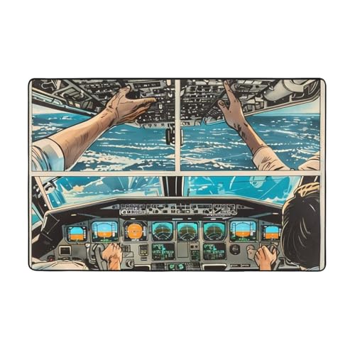 Teppich für Wohnzimmer, Schlafzimmer, 7,6 x 12,7 cm, weicher Überwurf, waschbar, rutschfest, Comic-Flugzeug, Cockpit, Illustration, Innen-Bodenteppich, Schlafzimmerdekoration, ästhetisch, 152,4 x 99,1 Teppich für Wohnzimmer, Schlafzimmer, 7,6 x 12,7 cm, weicher Überwurf, waschbar, rutschfest, Comic-Flugzeug, Cockpit, Illustration, Innen-Bodenteppich, Schlafzimmerdekoration, ästhetisch, 152,4 x 99,1 von VOSERY