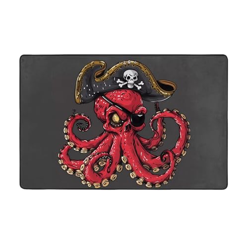 Teppich für Wohnzimmer, Schlafzimmer, 7,6 x 12,7 cm, weicher Überwurf, waschbar, rutschfest, Oktopus-Piraten-Illustration, Innen-Bodenteppich, Schlafzimmerdekoration, ästhetisch, 152,4 x 99,1 cm Teppich für Wohnzimmer, Schlafzimmer, 7,6 x 12,7 cm, weicher Überwurf, waschbar, rutschfest, Oktopus-Piraten-Illustration, Innen-Bodenteppich, Schlafzimmerdekoration, ästhetisch, 152,4 x 99,1 cm von VOSERY