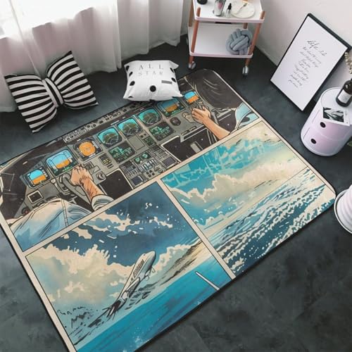 Teppich für Wohnzimmer, Schlafzimmer, Comic-Flugzeug, Cockpit, Illustration, weicher Überwurf, waschbar, 7,6 x 12,7 cm, rutschfester Teppich, Comic-Flugzeug-Cockpit-Illustration, Innen-Bodenteppich Teppich für Wohnzimmer, Schlafzimmer, Comic-Flugzeug, Cockpit, Illustration, weicher Überwurf, waschbar, 7,6 x 12,7 cm, rutschfester Teppich, Comic-Flugzeug-Cockpit-Illustration, Innen-Bodenteppich von VOSERY