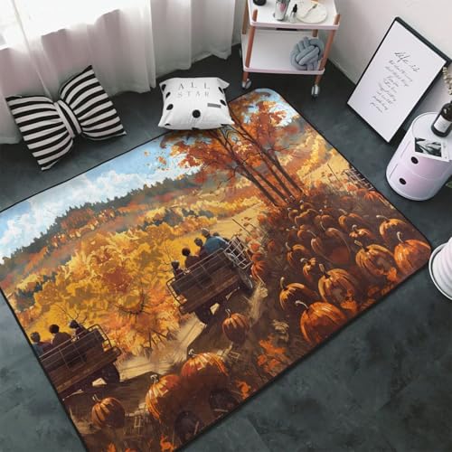 Teppich für Wohnzimmer, Schlafzimmer, Herbst-Kürbis-Patch, weicher Überwurf, waschbar, 7,6 x 12,7 cm, rutschfester Teppich, Innen-Bodenteppich, Schlafzimmerdekoration, ästhetisch von VOSERY