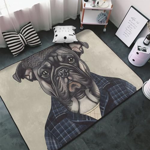 Teppich für Wohnzimmer, Schlafzimmer, Hipster-Bulldogge, Illustration, weicher Überwurf, waschbar, 7,6 x 12,7 cm, rutschfester Teppich, Innen-Bodenteppich, Schlafzimmerdekoration, ästhetisch Teppich für Wohnzimmer, Schlafzimmer, Hipster-Bulldogge, Illustration, weicher Überwurf, waschbar, 7,6 x 12,7 cm, rutschfester Teppich, Innen-Bodenteppich, Schlafzimmerdekoration, ästhetisch von VOSERY