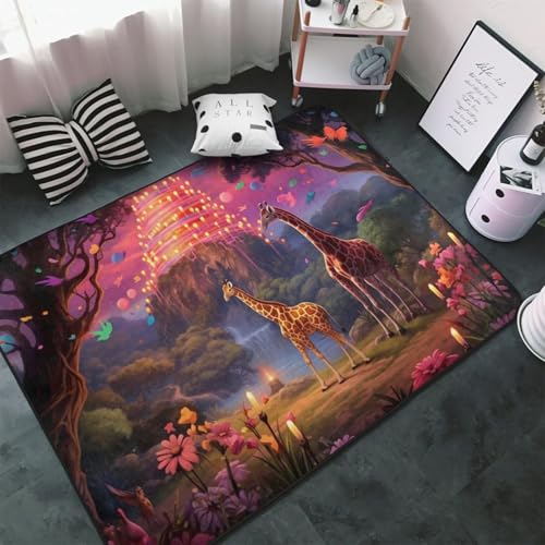 Teppich für Wohnzimmer, Schlafzimmer, Laternen-Giraffen, magischer Wald, weicher Überwurf, waschbar, 7,6 x 12,7 cm, rutschfester Teppich, Innen-Bodenteppich, Schlafzimmerdekoration, ästhetisch von VOSERY