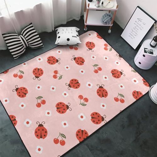 Teppich für Wohnzimmer, Schlafzimmer, Marienkäfer mit Blume, weicher Überwurf, waschbar, 7,6 x 12,7 cm, rutschfester Teppich, Innen-Bodenteppich, Schlafzimmerdekoration, ästhetisch Teppich für Wohnzimmer, Schlafzimmer, Marienkäfer mit Blume, weicher Überwurf, waschbar, 7,6 x 12,7 cm, rutschfester Teppich, Innen-Bodenteppich, Schlafzimmerdekoration, ästhetisch von VOSERY