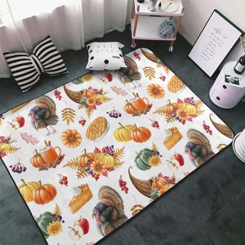 Teppich für Wohnzimmer, Schlafzimmer, Thanksgiving Truthahn, 1 weicher Überwurf, waschbar, 7,6 x 12,7 cm, rutschfester Teppich, Innen-Bodenteppich, Schlafzimmerdekoration, ästhetisch von VOSERY