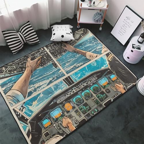 Teppiche für Wohnzimmer, Schlafzimmer, Comic-Flugzeug, Cockpit, Illustration, weicher Überwurf, waschbar, 7,6 x 12,7 cm, rutschfester Teppich, Innen-Bodenteppich, Schlafzimmerdekoration, ästhetisch Teppiche für Wohnzimmer, Schlafzimmer, Comic-Flugzeug, Cockpit, Illustration, weicher Überwurf, waschbar, 7,6 x 12,7 cm, rutschfester Teppich, Innen-Bodenteppich, Schlafzimmerdekoration, ästhetisch von VOSERY