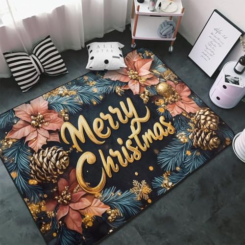 Teppiche für Wohnzimmer, Schlafzimmer, Frohe Weihnachten, Blumen, weicher Überwurf, waschbar, 7,6 x 12,7 cm, rutschfester Teppich, Innen-Bodenteppich, Schlafzimmerdekoration, ästhetisch Teppiche für Wohnzimmer, Schlafzimmer, Frohe Weihnachten, Blumen, weicher Überwurf, waschbar, 7,6 x 12,7 cm, rutschfester Teppich, Innen-Bodenteppich, Schlafzimmerdekoration, ästhetisch von VOSERY