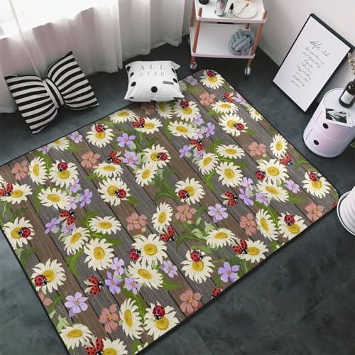 Teppiche für Wohnzimmer, Schlafzimmer, Marienkäfer und Blumen auf einem weichen Holzüberwurf, waschbar, 7,6 x 12,7 cm, rutschfester Teppich, Innen-Bodenteppich, Schlafzimmerdekoration, ästhetisch Teppiche für Wohnzimmer, Schlafzimmer, Marienkäfer und Blumen auf einem weichen Holzüberwurf, waschbar, 7,6 x 12,7 cm, rutschfester Teppich, Innen-Bodenteppich, Schlafzimmerdekoration, ästhetisch von VOSERY