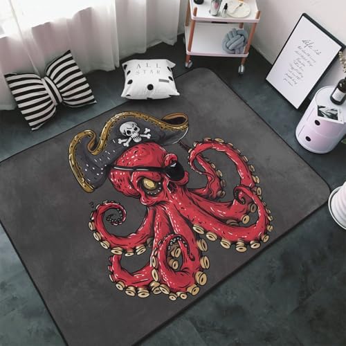Teppiche für Wohnzimmer, Schlafzimmer, Oktopus-Piraten-Illustration, weicher Überwurf, waschbar, 7,6 x 12,7 cm, rutschfester Teppich, Innen-Bodenteppich, Schlafzimmerdekoration, ästhetisch Teppiche für Wohnzimmer, Schlafzimmer, Oktopus-Piraten-Illustration, weicher Überwurf, waschbar, 7,6 x 12,7 cm, rutschfester Teppich, Innen-Bodenteppich, Schlafzimmerdekoration, ästhetisch von VOSERY