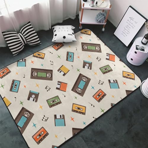 Teppiche für Wohnzimmer, Schlafzimmer, Retro-/Vintage-Klebeband, weicher Überwurf, waschbar, 7,6 x 12,7 cm, rutschfester Teppich, Innen-Bodenteppich, Schlafzimmerdekoration, ästhetisch Teppiche für Wohnzimmer, Schlafzimmer, Retro-/Vintage-Klebeband, weicher Überwurf, waschbar, 7,6 x 12,7 cm, rutschfester Teppich, Innen-Bodenteppich, Schlafzimmerdekoration, ästhetisch von VOSERY