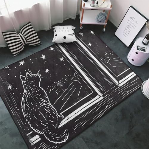 Teppiche für Wohnzimmer, Schlafzimmer, Sternbeobachtung, Katzen-Illustration, weicher Überwurf, waschbar, 7,6 x 12,7 cm, rutschfester Teppich, Innen-Bodenteppich, Schlafzimmerdekoration, ästhetisch Teppiche für Wohnzimmer, Schlafzimmer, Sternbeobachtung, Katzen-Illustration, weicher Überwurf, waschbar, 7,6 x 12,7 cm, rutschfester Teppich, Innen-Bodenteppich, Schlafzimmerdekoration, ästhetisch von VOSERY