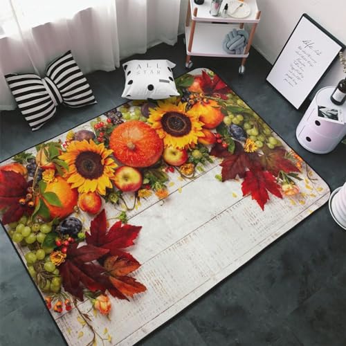 Teppiche für Wohnzimmer, Schlafzimmer, Thanksgiving mit Herbstkürbissen, Herbstblätter, weicher Überwurf, waschbar, 3 x 5 Teppich, rutschfester Teppich, Innen-Bodenteppich, Schlafzimmerdekoration von VOSERY