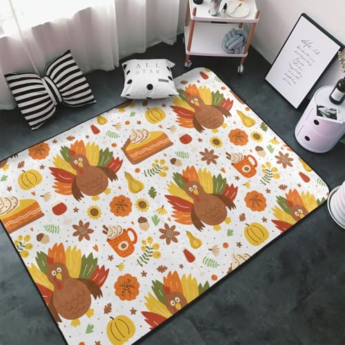 Teppiche für Wohnzimmer, Schlafzimmer, Thanksgiving mit Türkei, weicher Überwurf, waschbar, 7,6 x 12,7 cm, rutschfester Teppich, Innen-Bodenteppich, Schlafzimmerdekoration, ästhetisch von VOSERY