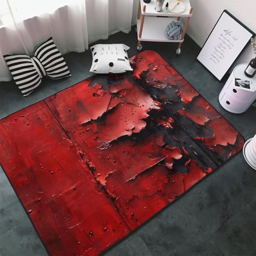 Teppiche für Wohnzimmer, Schlafzimmer, abstrakte rote strukturierte Leinwand, weicher Überwurf, waschbar, 7,6 x 12,7 cm, rutschfester Teppich, Innen-Bodenteppich, Schlafzimmerdekoration, ästhetisch Teppiche für Wohnzimmer, Schlafzimmer, abstrakte rote strukturierte Leinwand, weicher Überwurf, waschbar, 7,6 x 12,7 cm, rutschfester Teppich, Innen-Bodenteppich, Schlafzimmerdekoration, ästhetisch von VOSERY