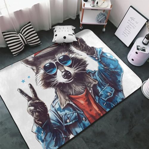 Teppiche für Wohnzimmer, Schlafzimmer, patriotische Waschbär-Illustration, weicher Überwurf, waschbar, 7,6 x 12,7 cm, rutschfester Teppich, Innen-Bodenteppich, Schlafzimmerdekoration, ästhetisch Teppiche für Wohnzimmer, Schlafzimmer, patriotische Waschbär-Illustration, weicher Überwurf, waschbar, 7,6 x 12,7 cm, rutschfester Teppich, Innen-Bodenteppich, Schlafzimmerdekoration, ästhetisch von VOSERY