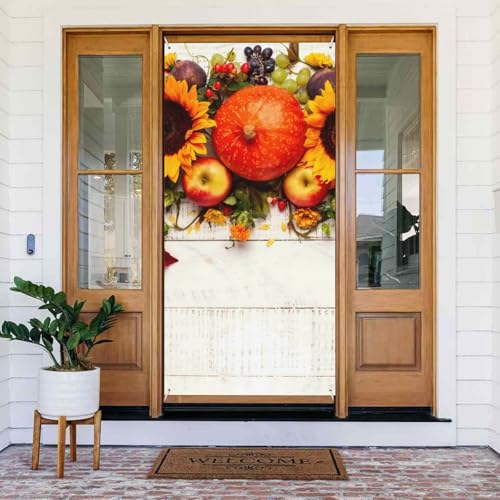 Thanksgiving mit Herbstkürbisen, Herbstblätter, Türabdeckungen, dekorativ – Türbanner für drinnen und draußen, Frühling/Sommer/Herbst/Winter, Halloween-Weihnachtsdekorationen von VOSERY