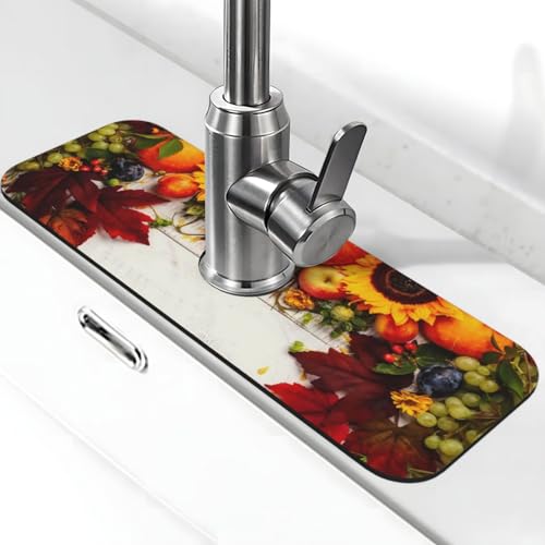 Thanksgiving mit Herbstkürbisen, Herbstblätter, Wasserhahnmatte für Küchenspüle, Abtropfmatte für Küchenspüle, Spritzschutz, saugfähig, schnell trocknend, Küchenspüle, Wasserhahnmatte von VOSERY