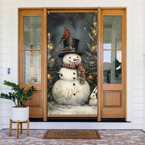 Türabdeckungen mit Weihnachtsschneemann, niedliches Tier, dekorativ, für Innen- und Außenbereich, Türbanner Dekorationen, Weihnachtsdekorationen von VOSERY