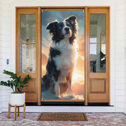 Türabdeckungen mit Wolkenrand Collie, dekorativ, für Innen- und Außenbereich, Frühling/Sommer/Herbst/Winter, Halloween-Weihnachtsdekorationen von VOSERY