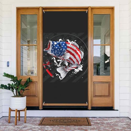 Türabdeckungen mit großem Barsch in den USA, dekorativ – Türbanner für drinnen und draußen, Frühling/Sommer/Herbst/Winter, Halloween-Weihnachtsdekorationen von VOSERY