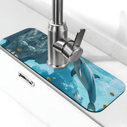Unterwasser-Delfin-Szenen-Wasserhahnmatte für Küchenspüle, Abtropfmatte für Küchenspüle, Spritzschutz, saugfähig, schnell trocknend, Küchenspüle, Wasserhahnmatte, Waschbeckenmatte Unterwasser-Delfin-Szenen-Wasserhahnmatte für Küchenspüle, Abtropfmatte für Küchenspüle, Spritzschutz, saugfähig, schnell trocknend, Küchenspüle, Wasserhahnmatte, Waschbeckenmatte von VOSERY