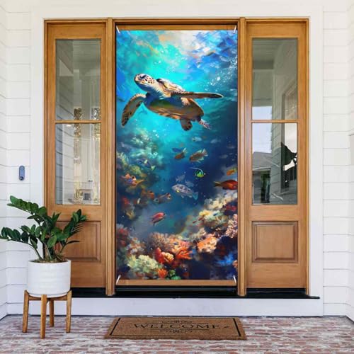 Unterwasserfisch-Schildkröten-Türabdeckungen, dekorativ, für Innen- und Außenbereich, Frühling/Sommer/Herbst/Winter, Halloween-Weihnachtsdekorationen von VOSERY