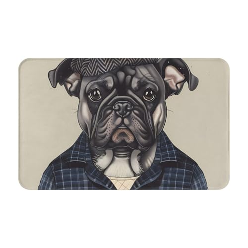 VOSERY Badezimmerteppich, 76,2 x 50,8 cm, weich, saugfähig, rutschfest, maschinenwaschbar, Hipster-Bulldogge, Illustration, Badematte, Duschvorleger für Badezimmer VOSERY Badezimmerteppich, 76,2 x 50,8 cm, weich, saugfähig, rutschfest, maschinenwaschbar, Hipster-Bulldogge, Illustration, Badematte, Duschvorleger für Badezimmer von VOSERY