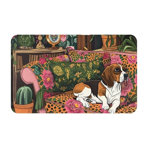 VOSERY Badezimmerteppich, 76,2 x 50,8 cm, weich, saugfähig, rutschfest, maschinenwaschbar, Hund auf Blumenmuster, Couch-Matte, Duschvorleger für Badezimmer VOSERY Badezimmerteppich, 76,2 x 50,8 cm, weich, saugfähig, rutschfest, maschinenwaschbar, Hund auf Blumenmuster, Couch-Matte, Duschvorleger für Badezimmer von VOSERY