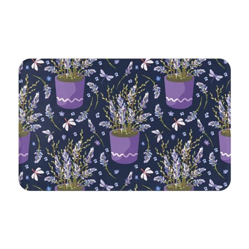 VOSERY Badezimmerteppich, 76,2 x 50,8 cm, weich, saugfähig, rutschfest, maschinenwaschbar, Lavendelblumen, Blumentopf, Badematte, Duschvorleger für Badezimmer von VOSERY