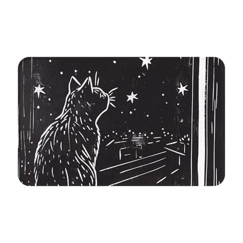VOSERY Badezimmerteppich, 76,2 x 50,8 cm, weich, saugfähig, rutschfest, maschinenwaschbar, Sternbeobachtung, Katzen-Illustration, Badematte, Duschvorleger für Badezimmer VOSERY Badezimmerteppich, 76,2 x 50,8 cm, weich, saugfähig, rutschfest, maschinenwaschbar, Sternbeobachtung, Katzen-Illustration, Badematte, Duschvorleger für Badezimmer von VOSERY
