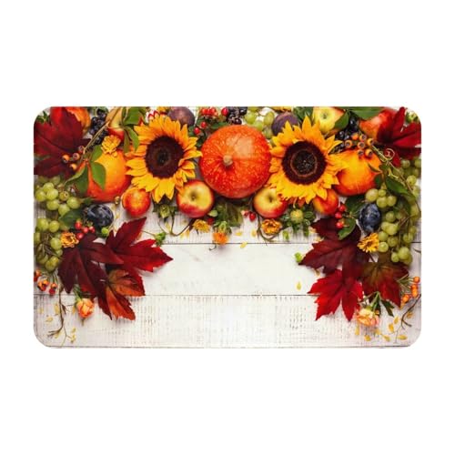 VOSERY Badezimmerteppich, 76,2 x 50,8 cm, weich, saugfähig, rutschfest, maschinenwaschbar, Thanksgiving mit Herbstkürbisen, Herbstblättern, Badematten, Duschvorleger für Badezimmer von VOSERY
