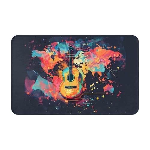 VOSERY Badezimmerteppich, 76,2 x 50,8 cm, weich, saugfähig, rutschfest, maschinenwaschbar, Weltkarte, Gitarre, Illustration, Badematte, Duschvorleger für Badezimmer VOSERY Badezimmerteppich, 76,2 x 50,8 cm, weich, saugfähig, rutschfest, maschinenwaschbar, Weltkarte, Gitarre, Illustration, Badematte, Duschvorleger für Badezimmer von VOSERY